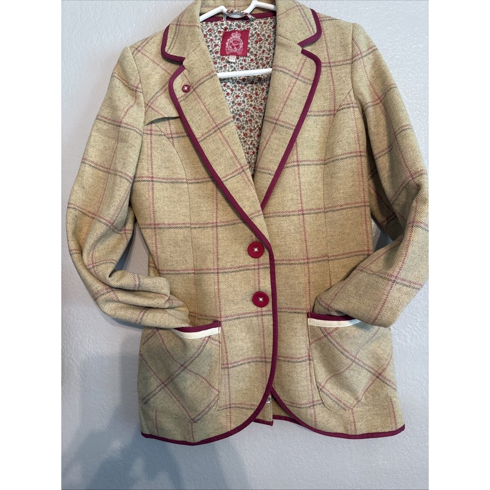 Ness Scotland Wool Blend Plaid Blazer Tweed Riding Equestrian US 8 UK 10